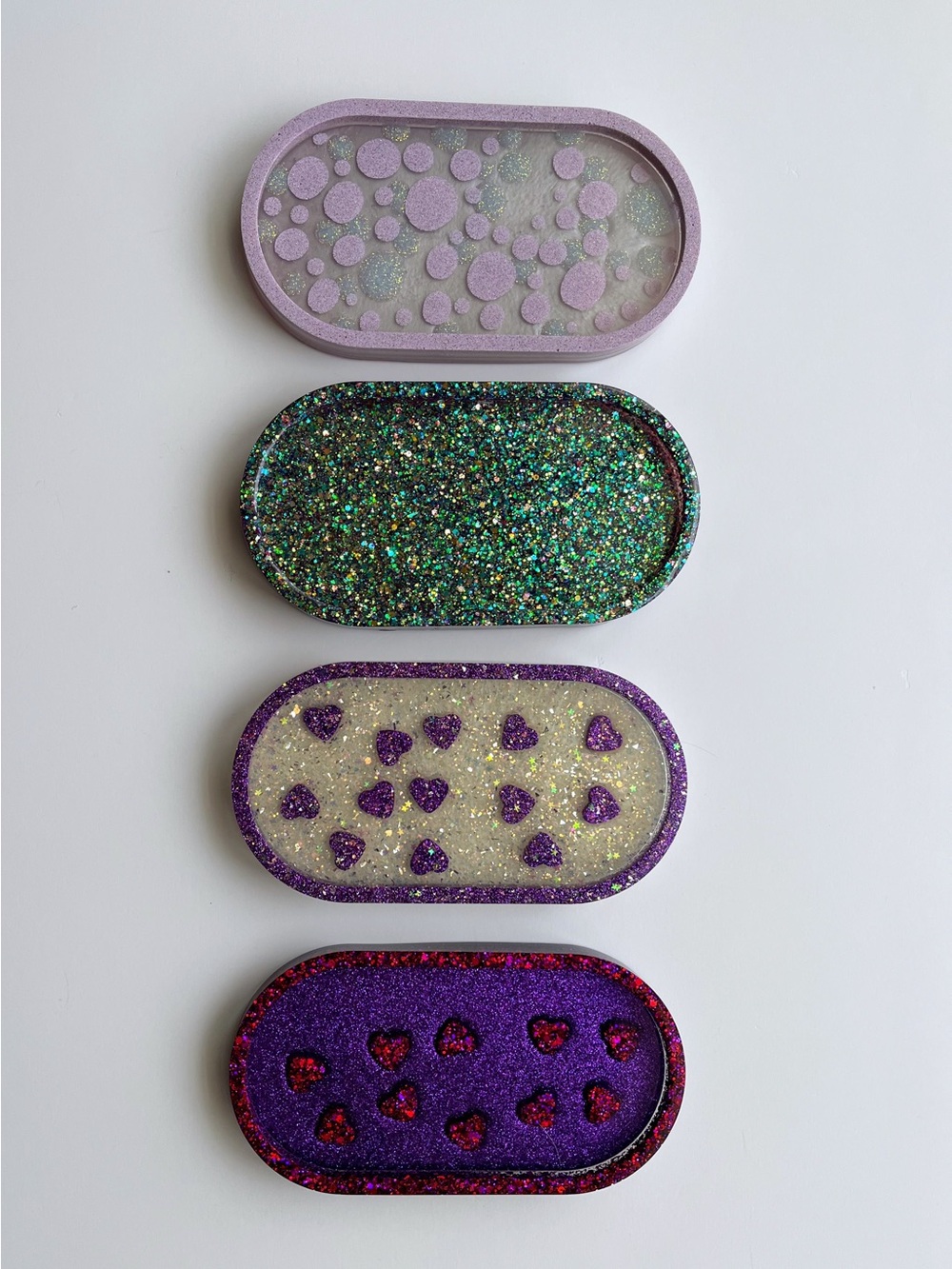 Handmade Purple Glitter Decorative Trays - Set of 4
